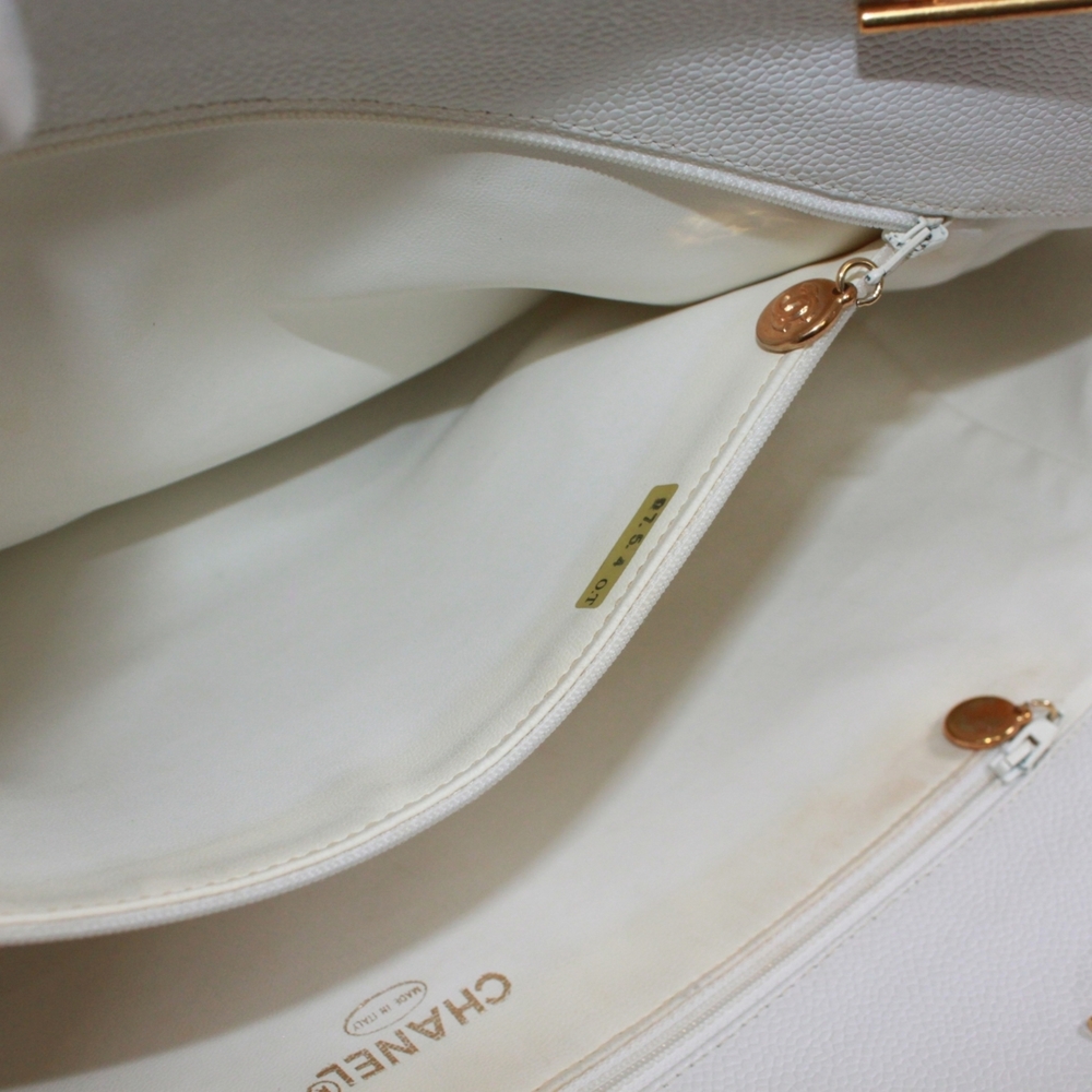 CHANEL White Caviar Leather Logo Tote Bag - Picture 11 of 16